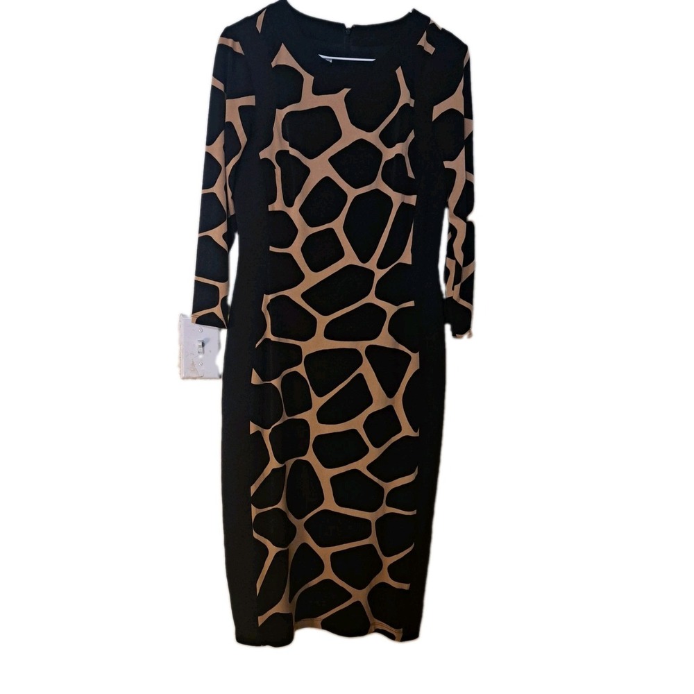 Maggy London Womens Dress Size 6 Giraffe Print Body con Midi Fall